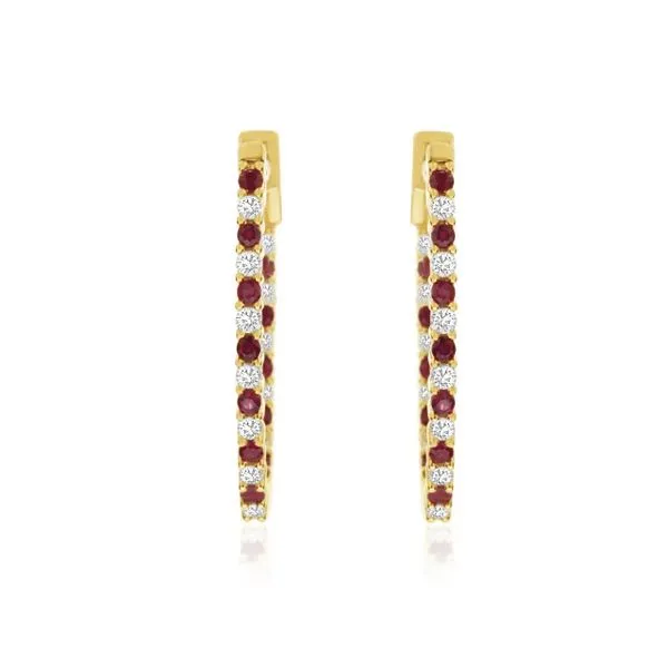 14K Yellow Gold Ruby and Diamond Inside Outside Oval Hoop Earrings Quality Gem LLC Bethel, CT