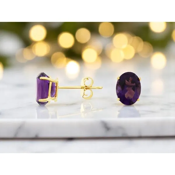 14K yellow Gold Oval Amethyst Stud Earrings Image 2 Quality Gem LLC Bethel, CT