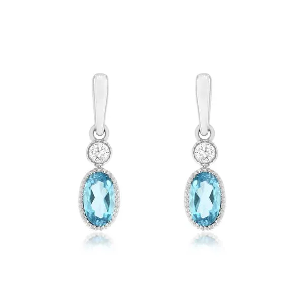 14K White Gold Blue Topaz and Diamond Dangle Earrings Quality Gem LLC Bethel, CT