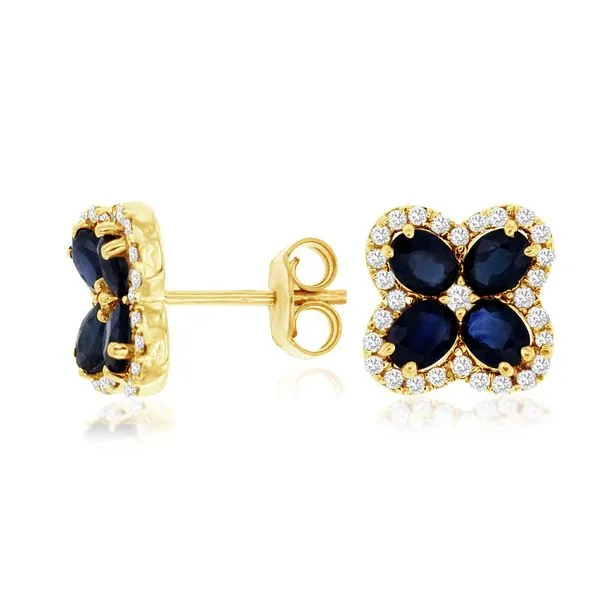 14K Yellow Gold Sapphire and Diamond Quad Halo Earrings Quality Gem LLC Bethel, CT