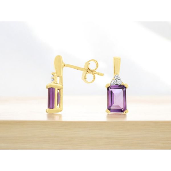 14K Yellow Gold Amethyst and Diamond Earrings Image 2 Quality Gem LLC Bethel, CT