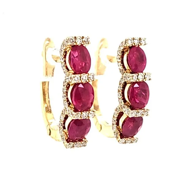 14K Yellow Gold Ruby and Diamond Scalloped Hoop Earrings Quality Gem LLC Bethel, CT