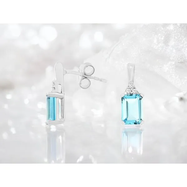14K White Gold Blue Topaz and Diamond Drop Earrings Image 2 Quality Gem LLC Bethel, CT
