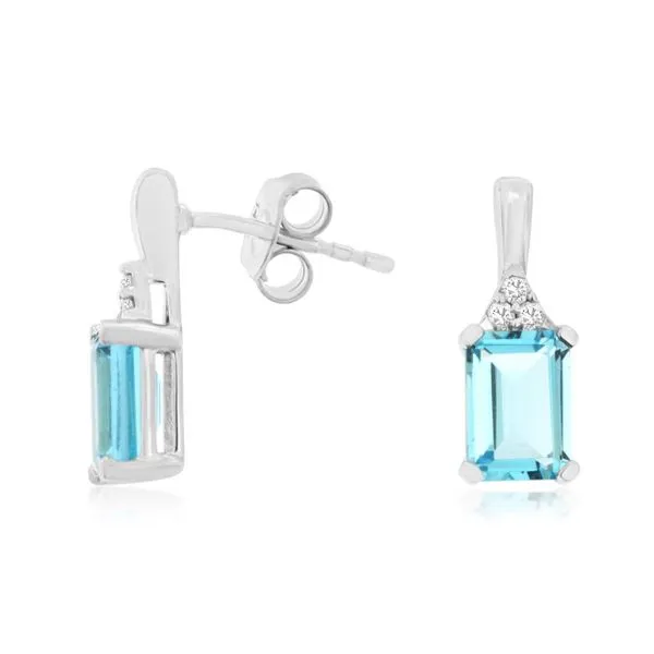 14K White Gold Blue Topaz and Diamond Drop Earrings Quality Gem LLC Bethel, CT