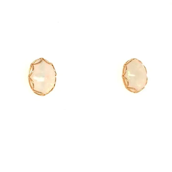 14K Yellow Gold Scalloped Stud Opal Earrings Image 2 Quality Gem LLC Bethel, CT