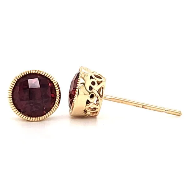 14K Yellow Gold Garnet Milgrain Bezel Stud Earrings Quality Gem LLC Bethel, CT