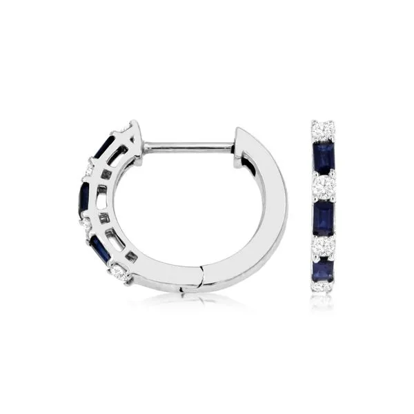 14K White Gold Sapphire and Diamond Huggie Hoop Earrings Quality Gem LLC Bethel, CT