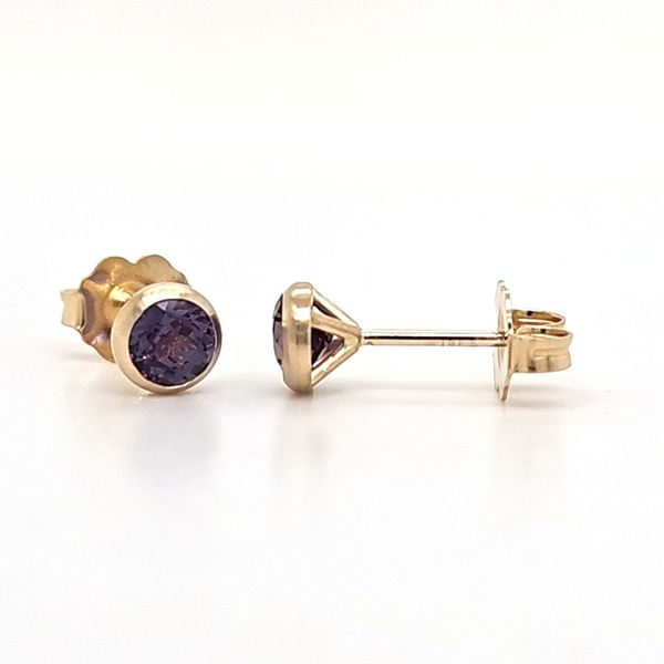 14K Yellow Gold Brushed Finish Bezel Set Lab Grown Alexandrite Stud Earrings Quality Gem LLC Bethel, CT