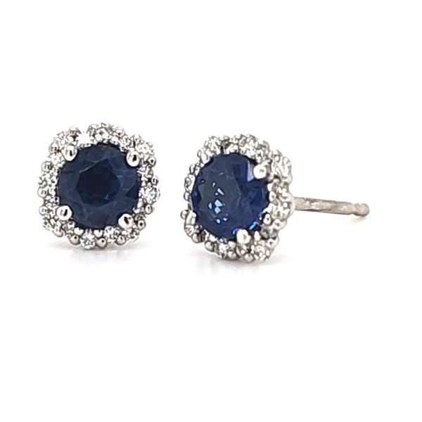 14K White Gold Sapphire and Diamond Halo Stud Earrings Quality Gem LLC Bethel, CT