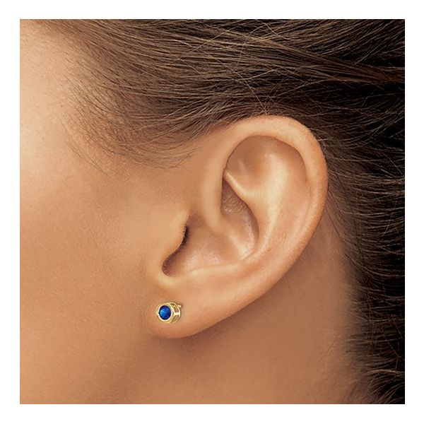 14K Yellow Gold Sapphire Bezel Stud Earrings Image 2 Quality Gem LLC Bethel, CT
