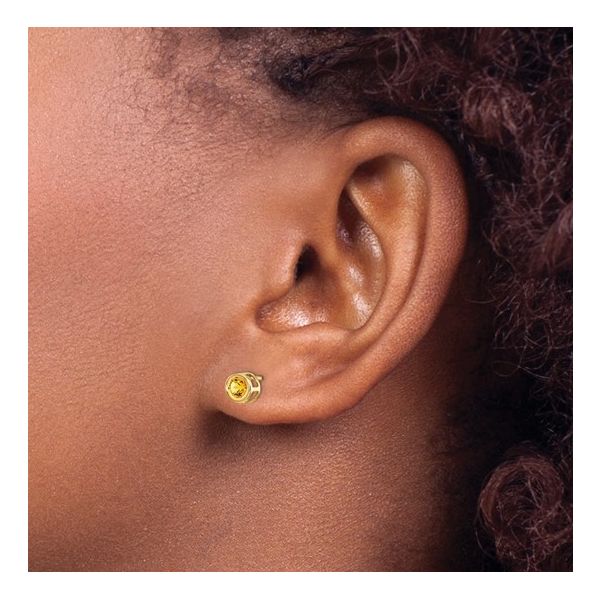 14K Yellow Gold Citrine Bezel Stud Earrings Image 2 Quality Gem LLC Bethel, CT