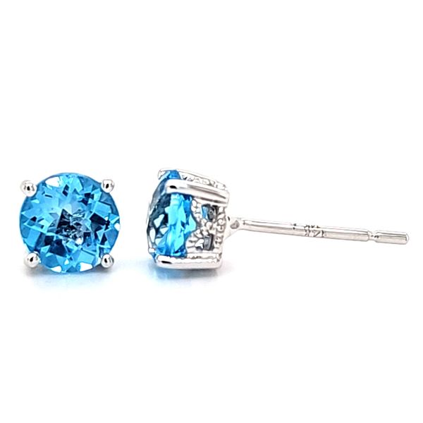 14K White Gold Checkerboard Blue Topaz Stud Earrings Quality Gem LLC Bethel, CT