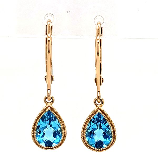 14K Yellow Gold Blue Topaz Leverback Earrings Quality Gem LLC Bethel, CT