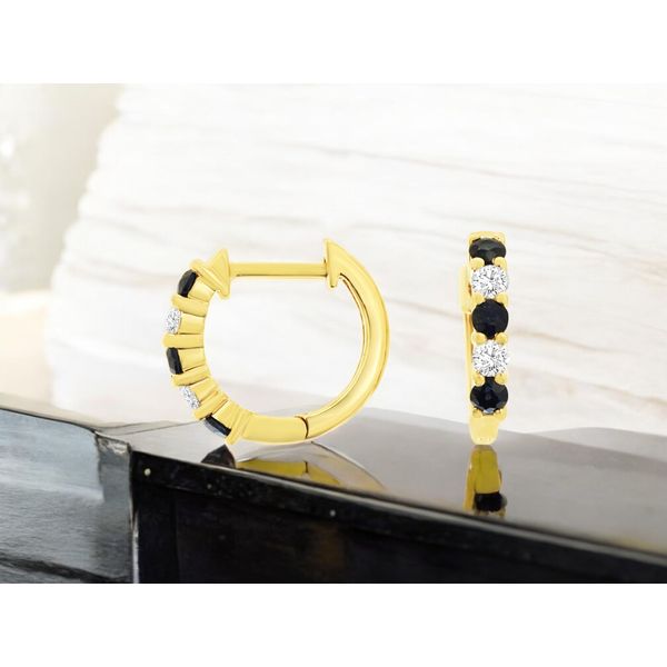 14K Yellow Gold Sapphire and Diamond Hoop Earrings Image 2 Quality Gem LLC Bethel, CT