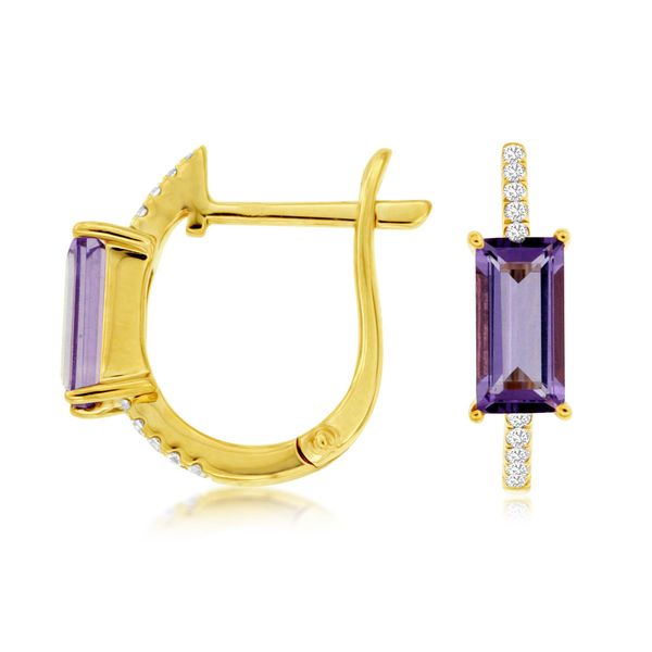 14K Yellow Gold Amethyst and Diamond Hinged Hoop Earrings Quality Gem LLC Bethel, CT