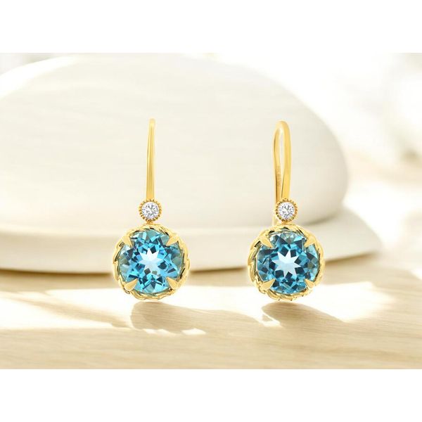 14K Yellow Blue Topaz Wire Dangle Earrings Image 2 Quality Gem LLC Bethel, CT