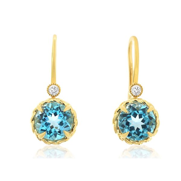 14K Yellow Blue Topaz Wire Dangle Earrings Quality Gem LLC Bethel, CT