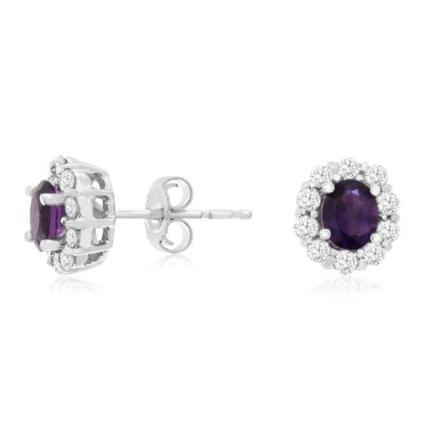 14K White Gold Amethyst and Diamond Halo Earrings Quality Gem LLC Bethel, CT