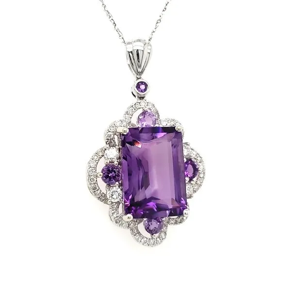 18K White Gold Large Amethyst & Diamond Pendant Image 2 Quality Gem LLC Bethel, CT