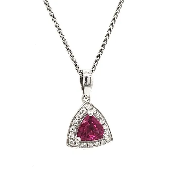 14K White Gold Pink Trilliant Sapphire & Diamond Pendant Image 2 Quality Gem LLC Bethel, CT