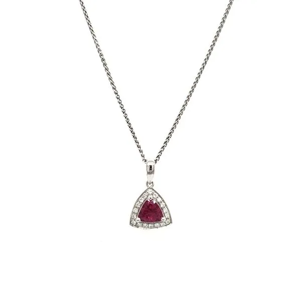 14K White Gold Pink Trilliant Sapphire & Diamond Pendant Image 5 Quality Gem LLC Bethel, CT