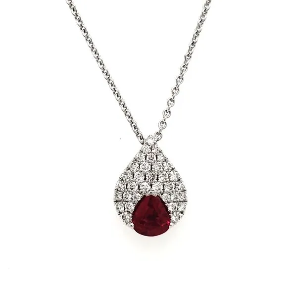 14K White Gold Tear Drop Ruby & Diamond Pendant Quality Gem LLC Bethel, CT