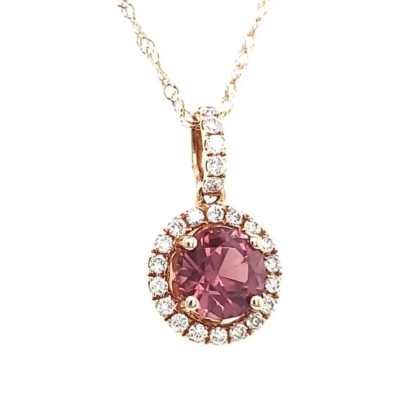 14K Rose Gold Pink-Red Spinel & Diamond Halo Pendant Image 2 Quality Gem LLC Bethel, CT