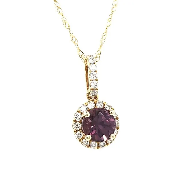 14K Yellow Gold Purple Spinel & Diamond Halo Pendant Image 2 Quality Gem LLC Bethel, CT
