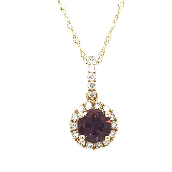 14K Yellow Gold Purple Spinel & Diamond Halo Pendant Quality Gem LLC Bethel, CT