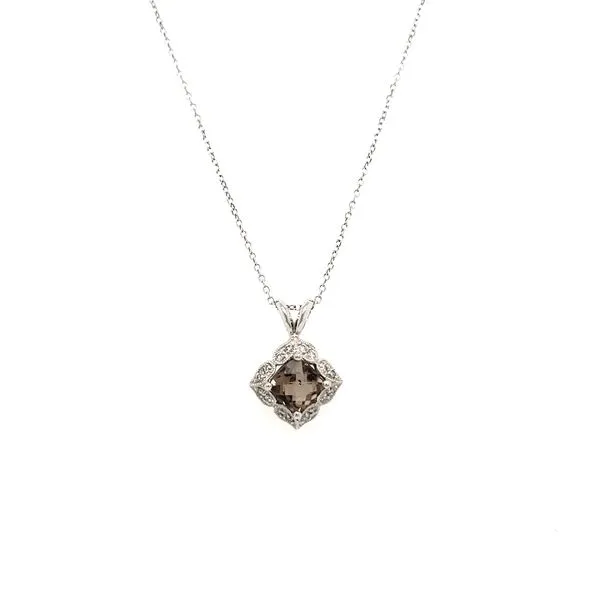 14K White Gold Smoky Quartz & Diamond Antique Style Pendant Image 3 Quality Gem LLC Bethel, CT