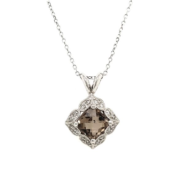 14K White Gold Smoky Quartz & Diamond Antique Style Pendant Quality Gem LLC Bethel, CT