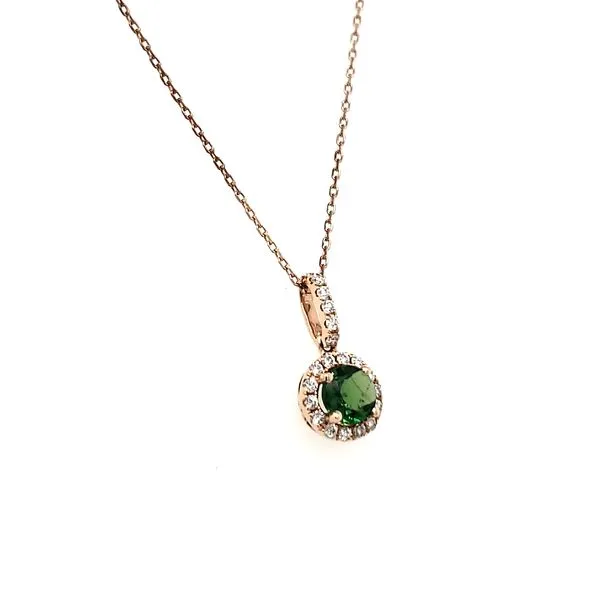 14K Rose Gold Tsavorite Garnet & Diamond Halo Pendant Image 2 Quality Gem LLC Bethel, CT