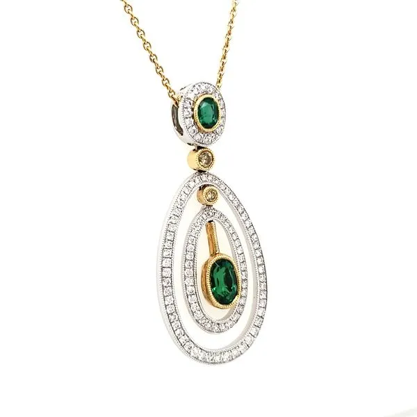 18K Yellow & White Gold Emerald & Diamond Pendant Image 2 Quality Gem LLC Bethel, CT