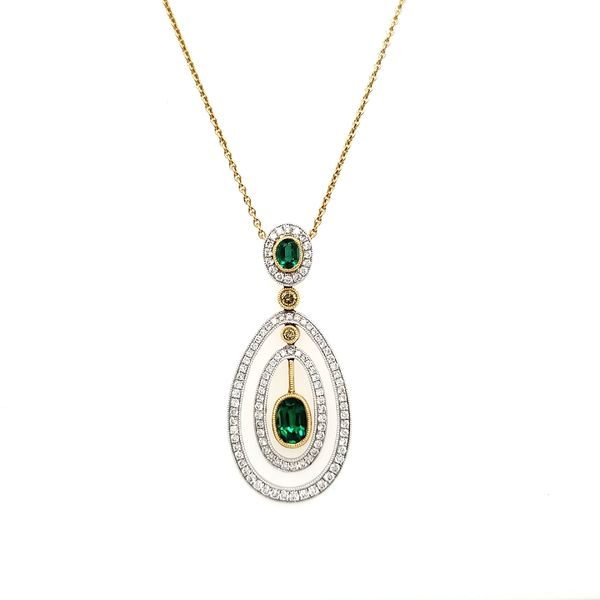 18K Yellow & White Gold Emerald & Diamond Pendant Image 3 Quality Gem LLC Bethel, CT