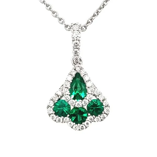 18K White Gold Emerald & Diamond Fan Pendant Quality Gem LLC Bethel, CT