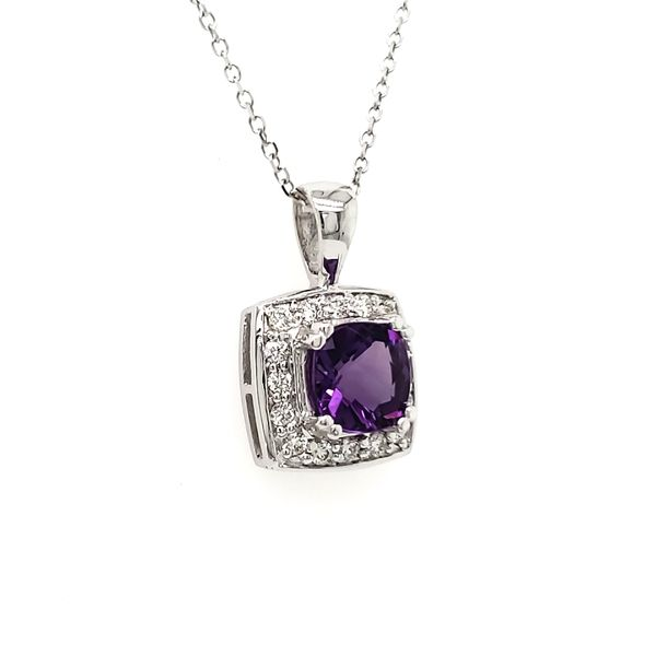 14K White Gold Cushion Amethyst & Diamond Pendant Image 2 Quality Gem LLC Bethel, CT