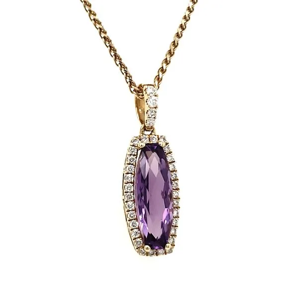 14K Yellow Gold Elongated Amethyst & Diamond Pendant Image 3 Quality Gem LLC Bethel, CT