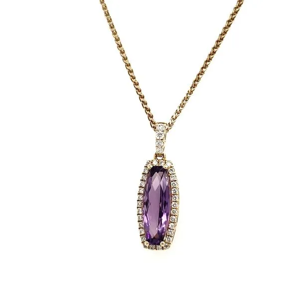 14K Yellow Gold Elongated Amethyst & Diamond Pendant Image 4 Quality Gem LLC Bethel, CT