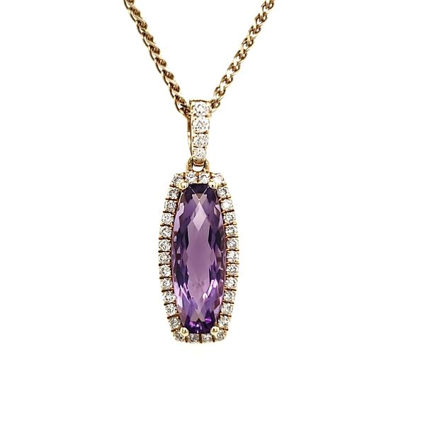 14K Yellow Gold Elongated Amethyst & Diamond Pendant Quality Gem LLC Bethel, CT