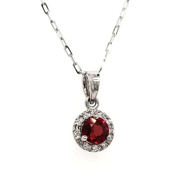 14K White Gold Ruby & Diamond Halo Pendant Image 2 Quality Gem LLC Bethel, CT