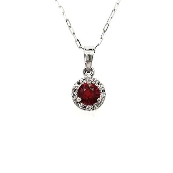 14K White Gold Ruby & Diamond Halo Pendant Image 3 Quality Gem LLC Bethel, CT