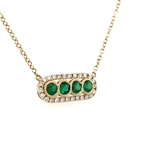 14K Yellow Gold Emerald & Diamond Bar Necklace Image 2 Quality Gem LLC Bethel, CT