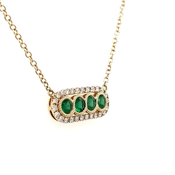 14K Yellow Gold Emerald & Diamond Bar Necklace Image 3 Quality Gem LLC Bethel, CT