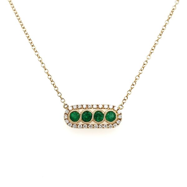 14K Yellow Gold Emerald & Diamond Bar Necklace Image 4 Quality Gem LLC Bethel, CT