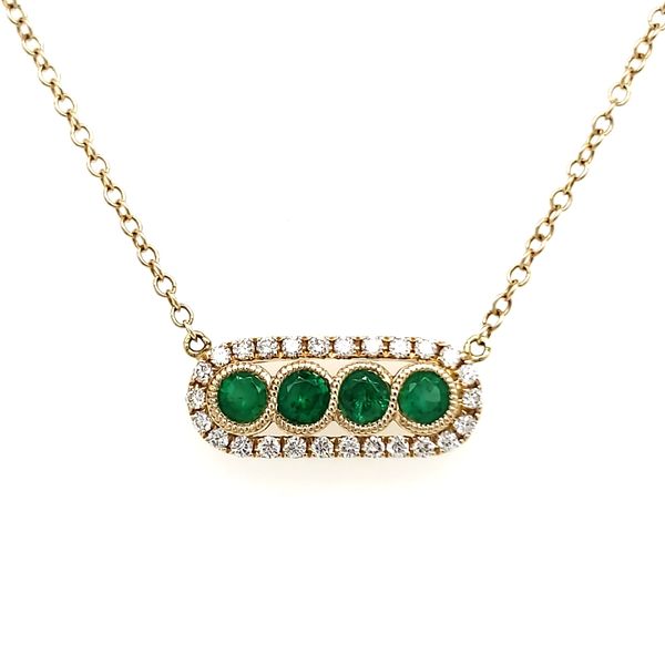 14K Yellow Gold Emerald & Diamond Bar Necklace Quality Gem LLC Bethel, CT