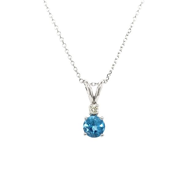 14K White Gold Blue Topaz & Diamond Pendant Image 3 Quality Gem LLC Bethel, CT