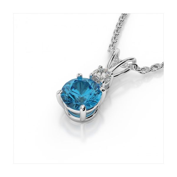 14K White Gold Blue Topaz & Diamond Pendant Image 4 Quality Gem LLC Bethel, CT