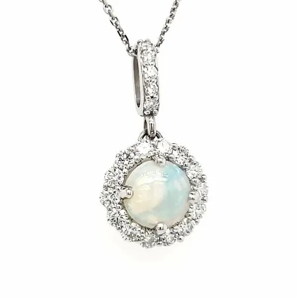 14K White Gold Round Opal & Diamond Halo Pendant Quality Gem LLC Bethel, CT