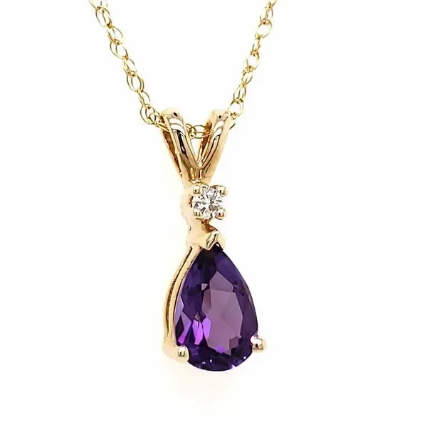 14K Yellow Gold Pear Amethyst & Diamond Pendant Image 2 Quality Gem LLC Bethel, CT