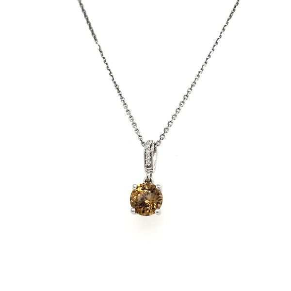 14K White Gold Round Brown Zircon & Diamond Pendant Image 3 Quality Gem LLC Bethel, CT